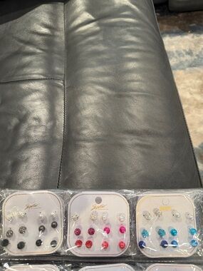 Assorted Women's Stud Earring Set - Pink, Blue, Black, White